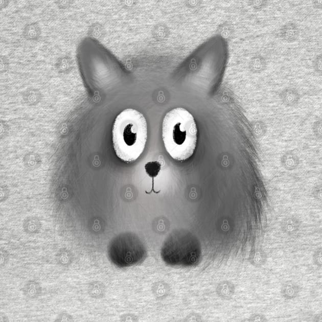 Grey cute Pomeranian puppy dog cartoon illustration by Squeeb Creative